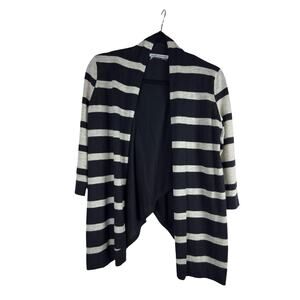 Cashmere Open Front Asymmetrical Cashmere Lagenlook Cardigan Black Grey Sz S